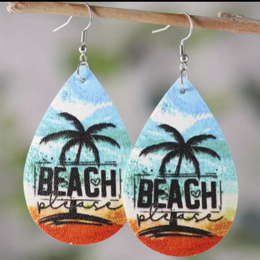 Palm Tree Beach Tear Drop Earrings